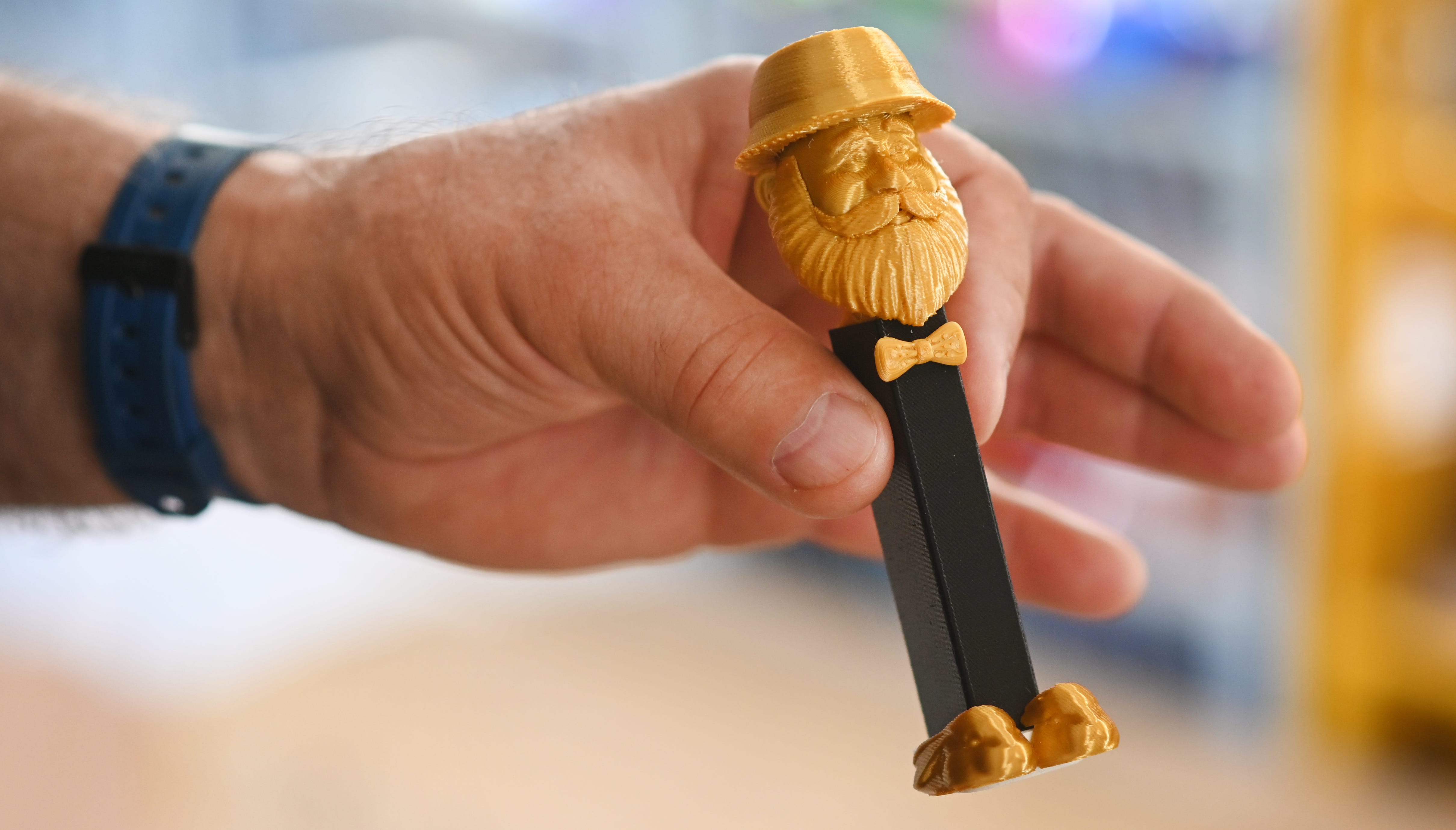 After becoming the subject of a documentary, Steve Glew started selling Pez-like figures called the Pez Outlaw. They feature a series of characters in his likeness dressed in different garb. They’re made by a 3D printing facility in Texas, not by Pez.