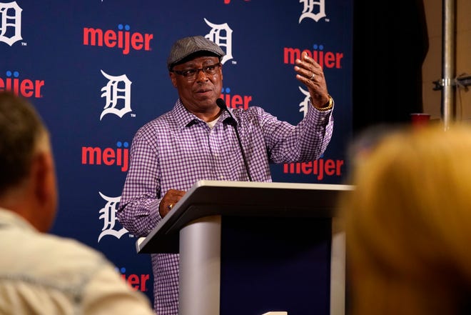 Former Tigers second baseman Lou Whitaker talks to the media.