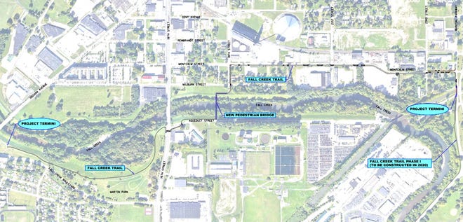 A map of the planned expansion of the Fall Creek Trail, set to be complete by the middle of summer 2023.