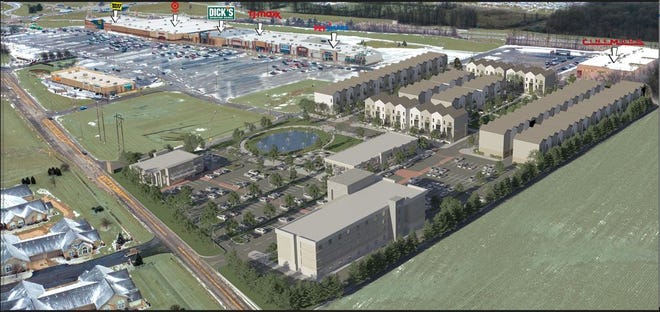 This is a rendering of the proposed hotel, office, restaurant and residential housing to be built on Walker Lake Road.