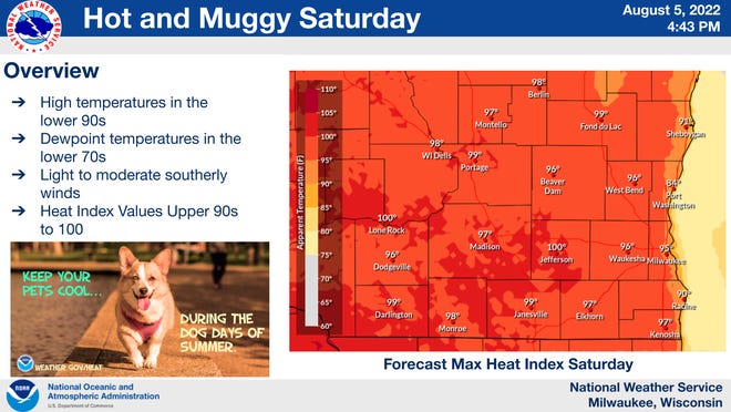 The heat index across much of southern Wisconsin is expected to approach 100 degrees on Saturday.