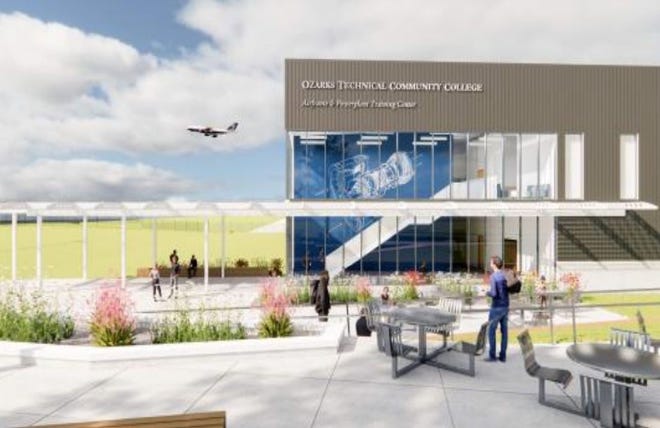Artist rendering for a new airframe and maintenance powerplant facility for Ozarks Technical Community College.