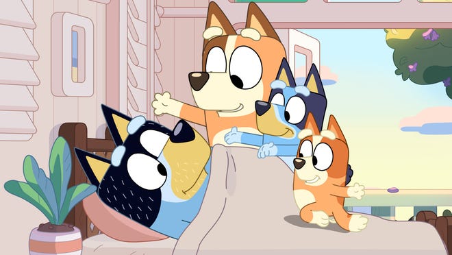 Bluey, Bingo and Mum surprise Dad with his upcoming Birthday gift, breakfast in bed!