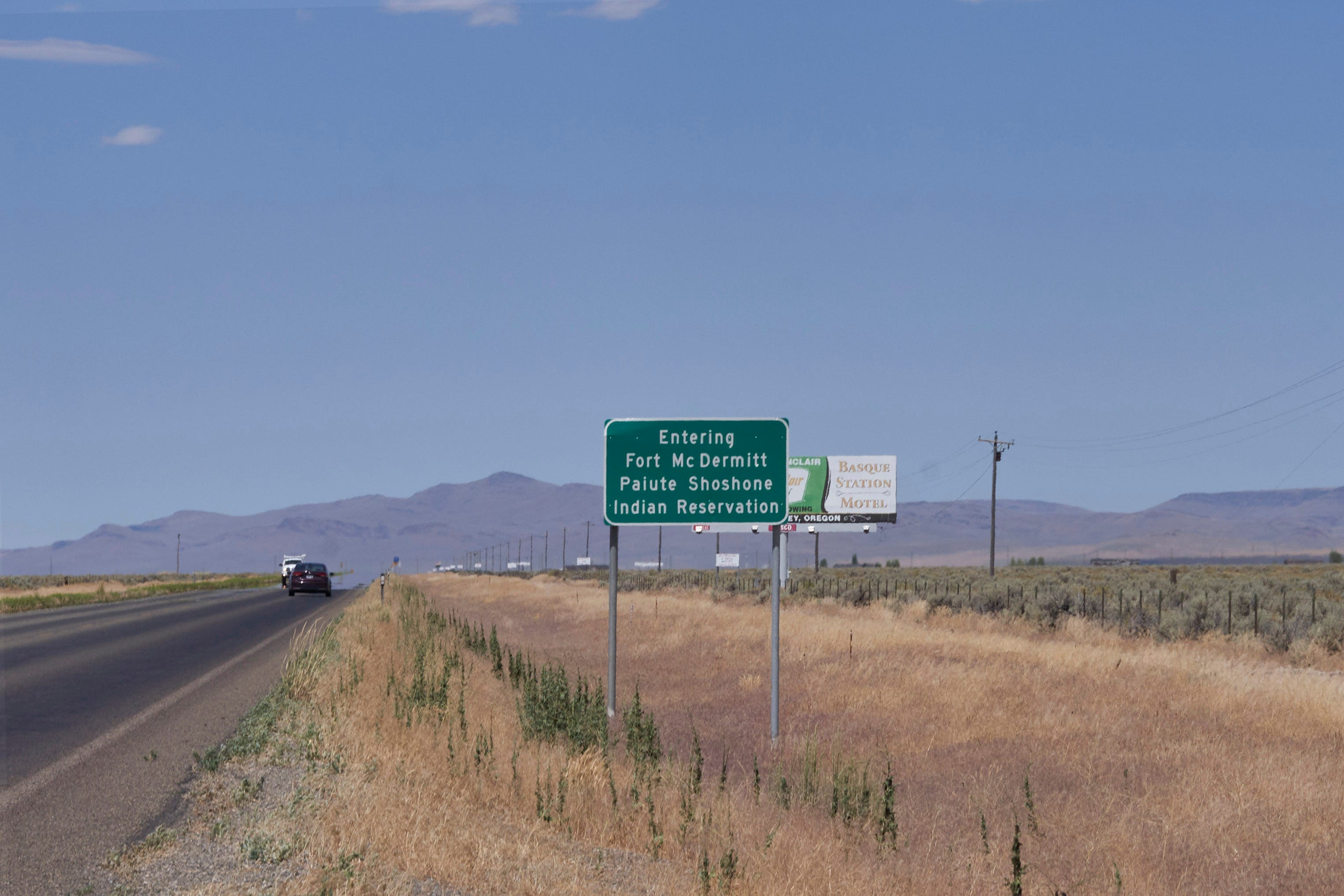 Fort McDermitt Paiute and Shoshone Indian Reservation entrance sign, seen on  July 19, 2022 on the Fort McDermitt Paiute and Shoshone Indian Reservation Nevada.