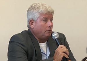Volusia County School Board District 3 candidate Justin Kennedy answers a question posed during the Volusia County League of Women Voters Candidates Forum Saturday, August 6, 2022, at the Deltona Center.