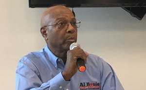 Al Bouie, candidate for Volusia County School Board District 1, answers a question posed during the Volusia County League of Women Voters Candidates Forum Saturday, August 6, 2022, at the Deltona Center.