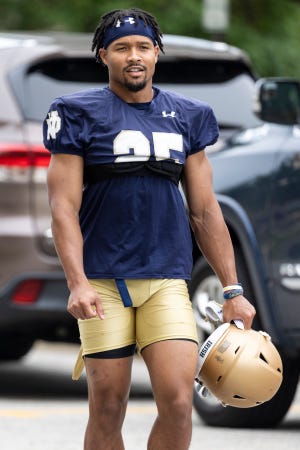 Notre Dame's Chris Tyree prior to Notre Dame Fall Practice on Friday, August 05, 2022, at Irish Athletics Center in South Bend, Indiana.