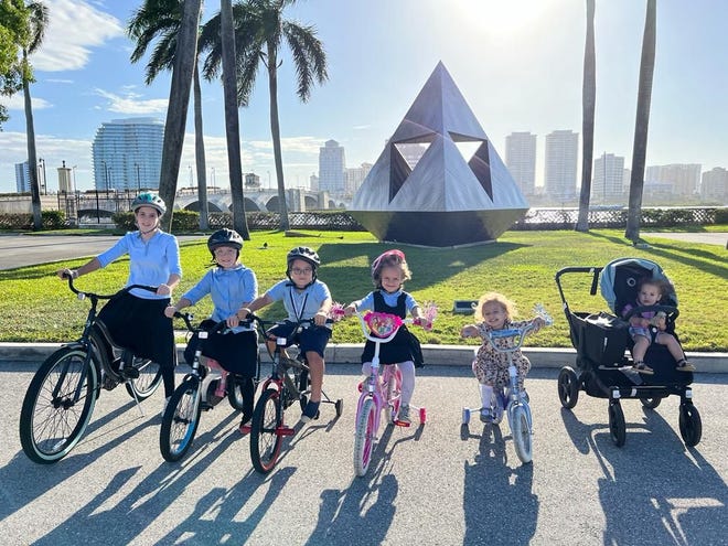 Rabbi Zalman Levitin took this picture of his children on a recent bike trip. They are Rochel, 13; Musia, 11; Mendel, 8; Shula, 6; Chana, 4; and Yaisef, 2.