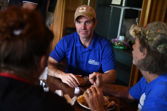 Kentucky Governor Andy Beshear meets with Kentucky residents who were displaced by the floods and are staying at Buckhorn Lake State Resort Park in Buckhorn, KY on Saturday, August 6, 2022.
