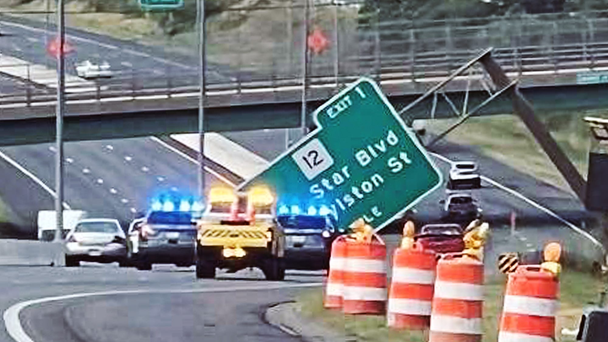 Sign falls onto Interstate 190 in Massachusetts cause investigated