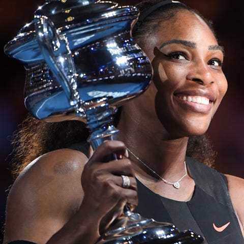 Serena Williams of the US celebrates with the cham