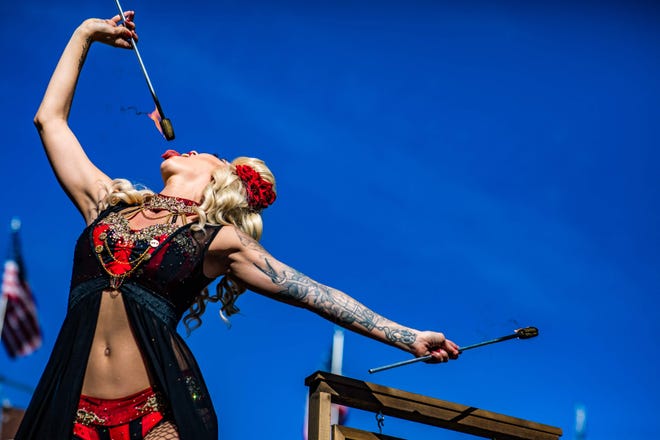 Willow Lauren, with the Hellzapoppin Circus Sideshow, is an expert fire eater and breather.