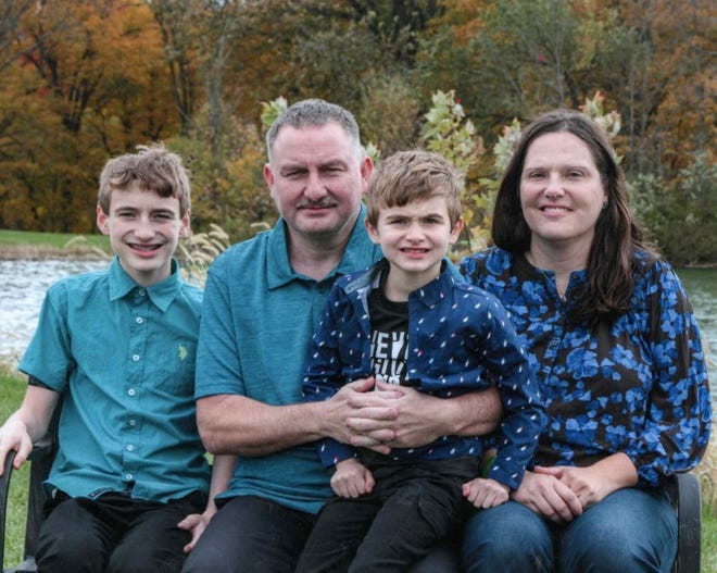 From left to right: Tyler, Robert, Luke and Heidi Fox. The family has found extensive local support, especially from Luke’s grandparents, Susan and Tom Askew and Alvina Fox; and Krista Fox Chrisman and her sons, Jake and Seth. They also appreciate Luke’s care team. Heidi describes Lauren Forman at OhioHealth as Luke’s “saving grace” with her weekly physical therapy.