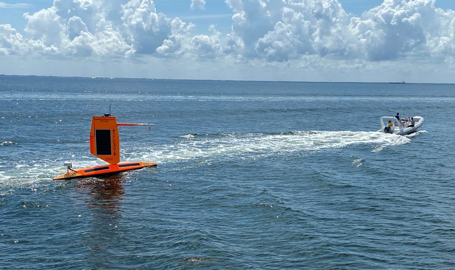 A saildrone was launched earlier this month from St. Petersburg, Florida. Two of the saildrones will track hurricane data in the Gulf of Mexico for the first time. The other five will collect data in the Atlantic Ocean and Caribbean Sea.