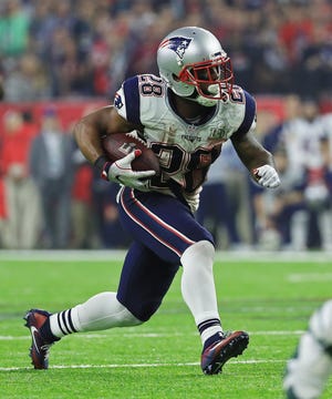 Patriots running back James White set Super Bowl records for catches (14), receiving yards by a running back (110) and points scored (20) in the Patriots' victory over Atlanta in 2017.