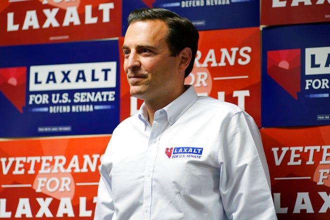 FILE - Republican Nevada Senate candidate Adam Laxalt waits to speak at a campaign event June 11, 2022, in Las Vegas. (AP Photo/John Locher)