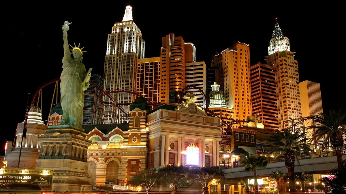 Thrill seekers can take a ride on the Big Apple Coaster at New York-New York Hotel & Casino in Las Vegas, Nevada.