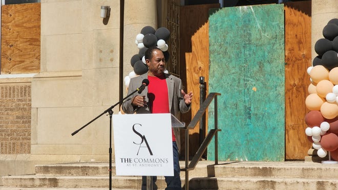 Potter County Commissioner Alphonso Vaughn speaks Friday at groundbreaking ceremony for The Commons at St. Anthony's senior apartment facility in downtown Amarillo.
