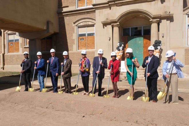 Local officials and members of The Commons at St. Anthony’s project break ground for the senior affordable apartment facility on the campus of the former hospital in downtown Amarillo.