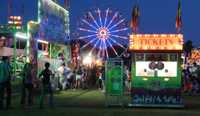 Midway at dusk, Branch County Fair 2022.