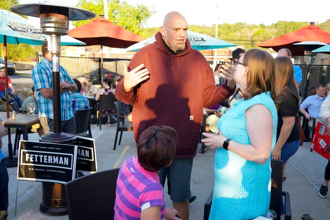 FILE - Pennsylvania Lt. Governor John Fetterman, the Democratic candidate for U.S. Senate in Pennsylvania, greets supporters at a campaign stop, May 10, 2022, in Greensburg, Pa. Fetterman is expected to open up about his personal health challenges as he officially returns to the campaign trail Friday. (AP Photo/Keith Srakocic, File)