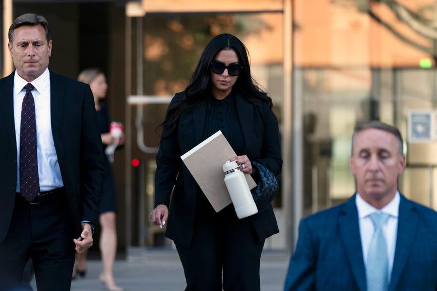 Vanessa Bryant, the widow of Kobe Bryant, leaves a federal courthouse in Los Angeles on Wednesday.