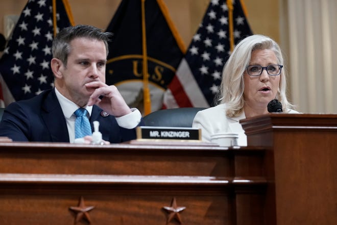 Vice Chair Liz Cheney, R-Wyo., speaks as the House select committee investigating the Jan. 6 attack on the U.S. Capitol holds a hearing at the Capitol in Washington, Thursday, July 21, 2022. Rep. Adam Kinzinger, R-Ill., listens at left.