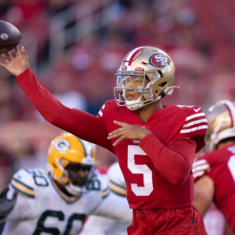 San Francisco 49ers quarterback Trey Lance passes 