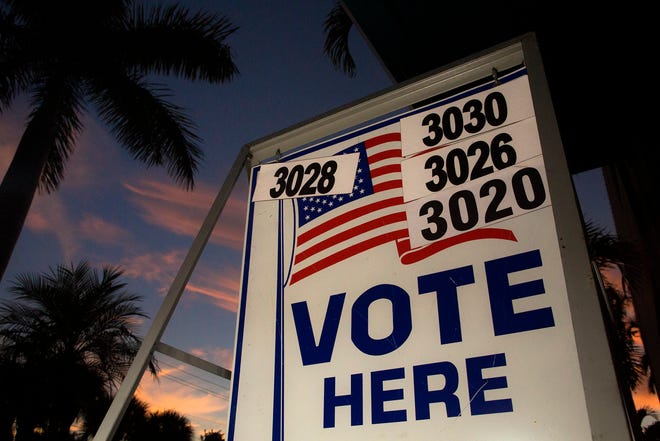 A voting sign pictured at Palm Springs Village Center on Election Day Tuesday, Nov. 6, 2018.