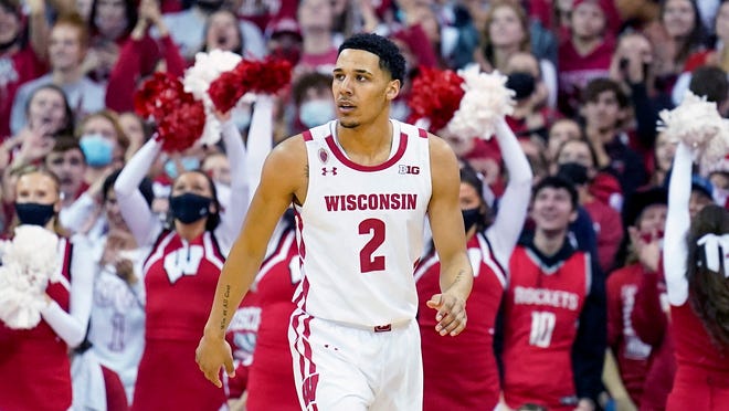 Jordan Davis, seen in a game last season, scored 14 points for the Badgers on Monday.