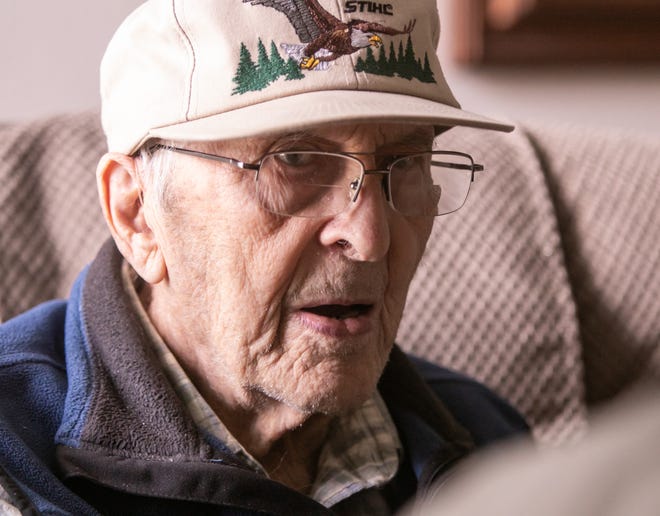 Ray Bennett, a World War II U.S. Navy veteran, talks on Tuesday, Aug. 16, 2022 with his sons Bill and Randy about their family as the elder Bennett nears his 100th birthday.