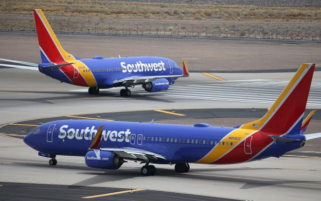 Southwest Airlines planes at Phoenix Sky Harbor International Airport in Phoenix, July 17, 2019.