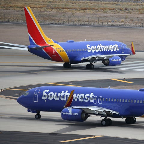 FILE - Southwest Airlines planes at Phoenix Sky Ha