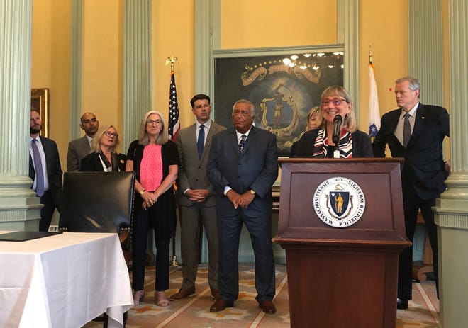 Senate President Karen Spilka celebrated Tuesday at the ceremonial signing of the state's new mental health law, a legislative priority of hers for decades and one that has its roots in her childhood.