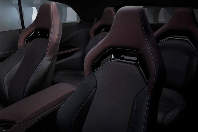 The Dodge Charger Daytona SRT Concept seats have a perforated pattern of the Fratzog logo.