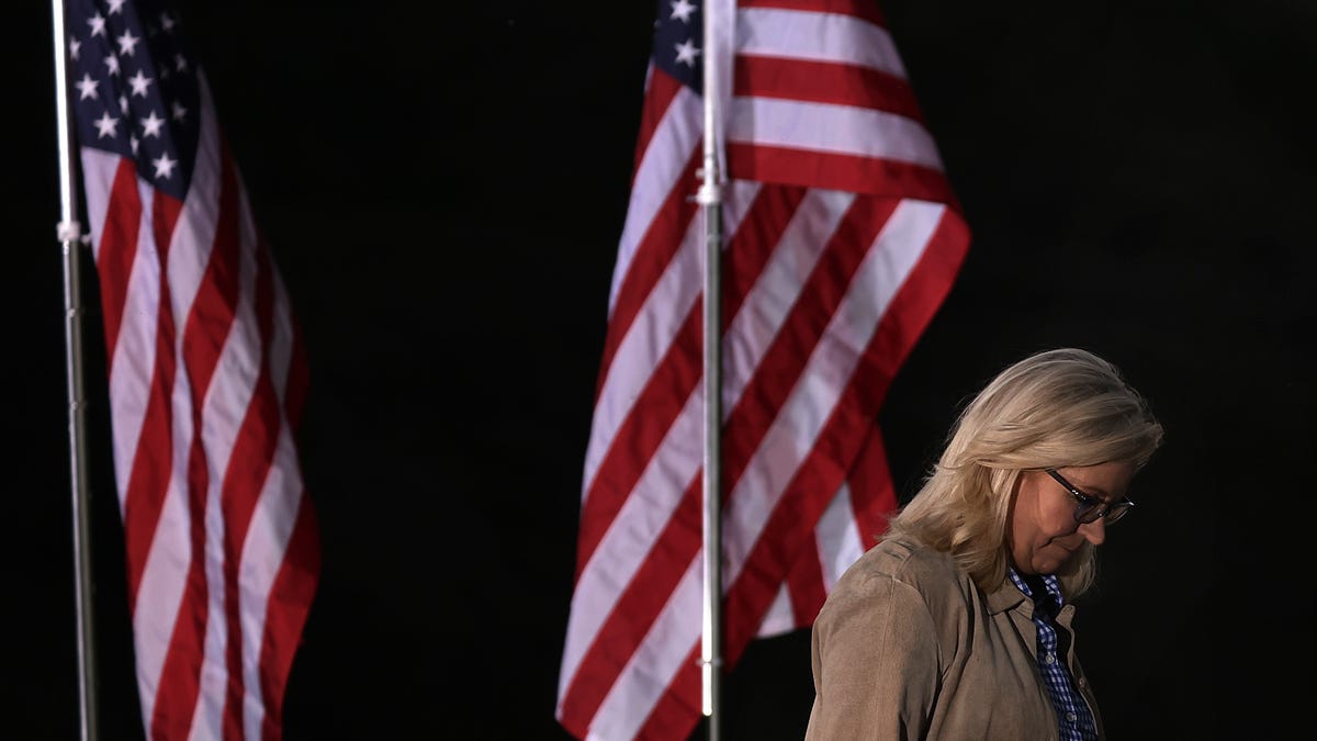 U.S. Rep. Liz Cheney (R-WY) departs after speaking to supporters during a primary night event on August 16, 2022 in Jackson, Wyoming.