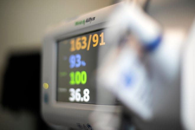 FILE - In this Aug. 8, 2020, photo a patient's vital signs are displayed on a monitor at a hospital in Portland, Ore. At its current pace, Medicare's Hospital Insurance trust fund will run out of money in 2028, according to the latest Medicare trustees report. That's a two-year extension on the previous estimate. (AP Photo/Jenny Kane, File)