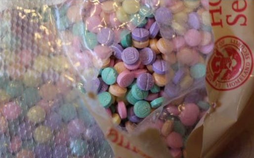 Brightly colored fentanyl pills can be seen in this image released by the U.S. Customs and Border Protection's Port of Nogales.