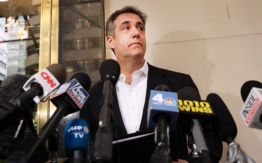 Michael Cohen, former personal attorney to President Donald Trump, speaks to the media before departing his Manhattan apartment for prison on May 6, 2019, in New York.