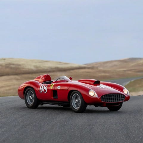 A cherry red 1955 Ferrari 410 Sport Spider once dr