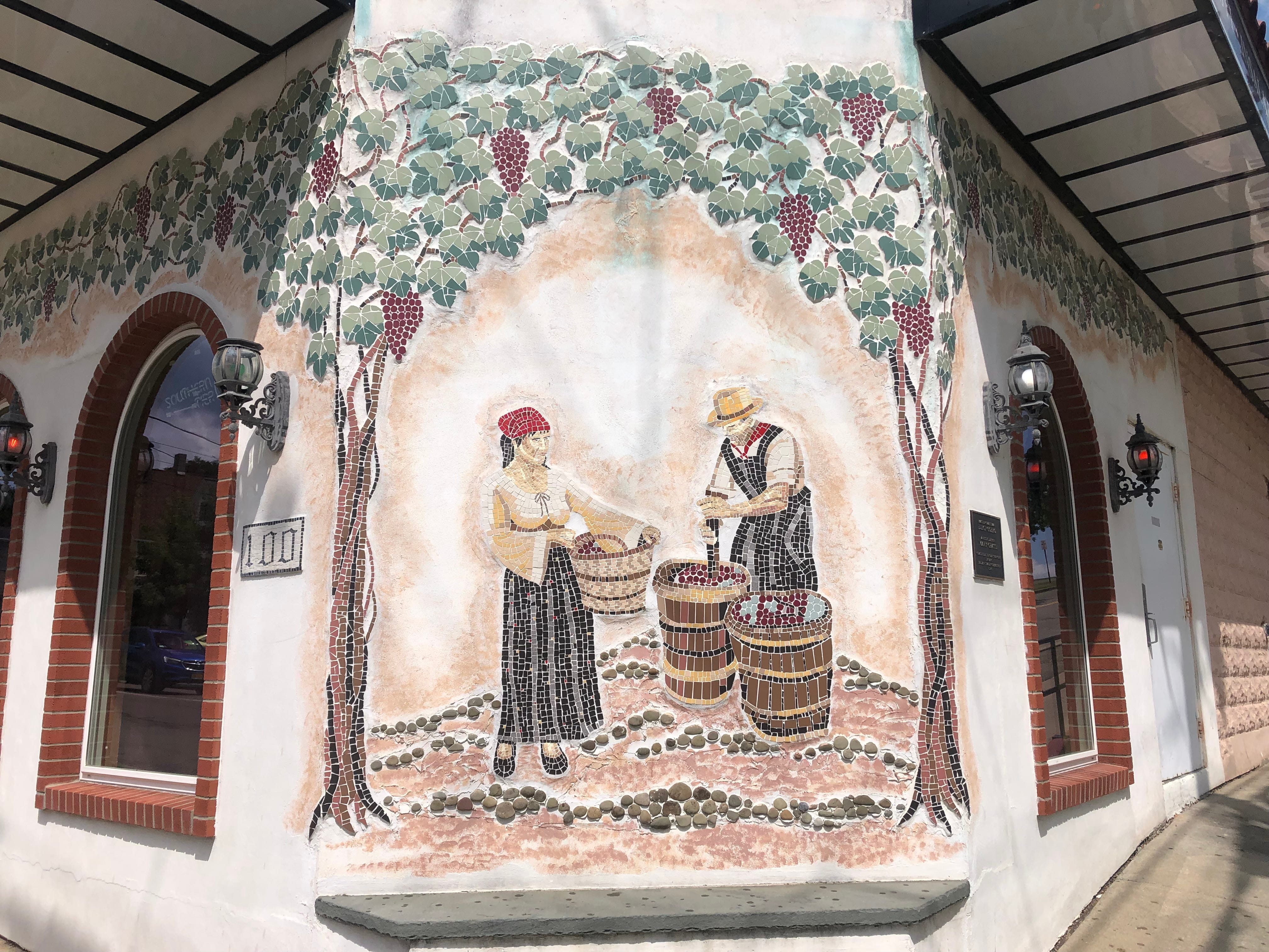 The mosaic that fills the corner of Antonio's Bar & Trattoria at 100 Oak Hill Ave. in Endicott was crafted by Mary Grassi and Luigi Gobbo.