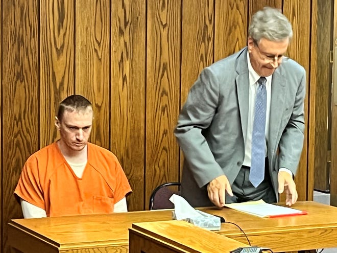 Jonathan P. Welch, left, age 34, Marion, pleaded guilty to one count of murder on Monday, Aug. 22, 2022, in Marion County Common Pleas Court. He could serve life in prison after admitting to shooting and killing Jasper Braddy on May 23, 2020, during an altercation at Welch's residence. Welch's attorney, Donald K. Wick, is shown standing next to Welch.