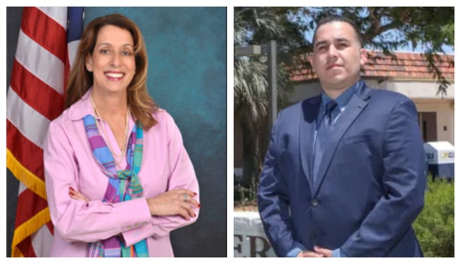 Indio City Council candidates Elaine Holmes, left, and Jonathan Becerra