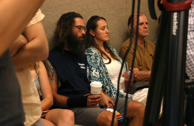 Kiely Rodni's stepfather and mother, Troy Nieman and Lindsey Rodni-Nieman, attend a press conference at the Truckee Community Recreation Center on the potential discovery of Kiely Rodni and her vehicle on Aug. 22, 2022.