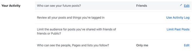 To edit who can see your future posts on Facebook, select "Edit" under the "Settings & privacy" page.