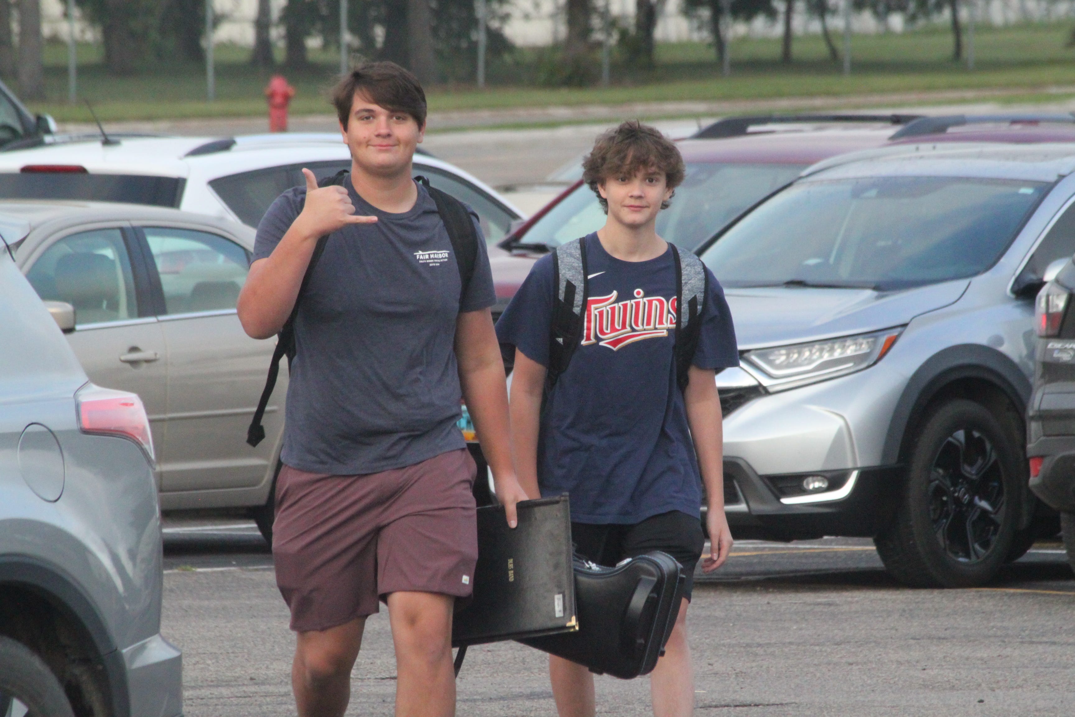Students stop for a pose during the first day of school at Devils Lake High School (DLHS) on Aug. 24.