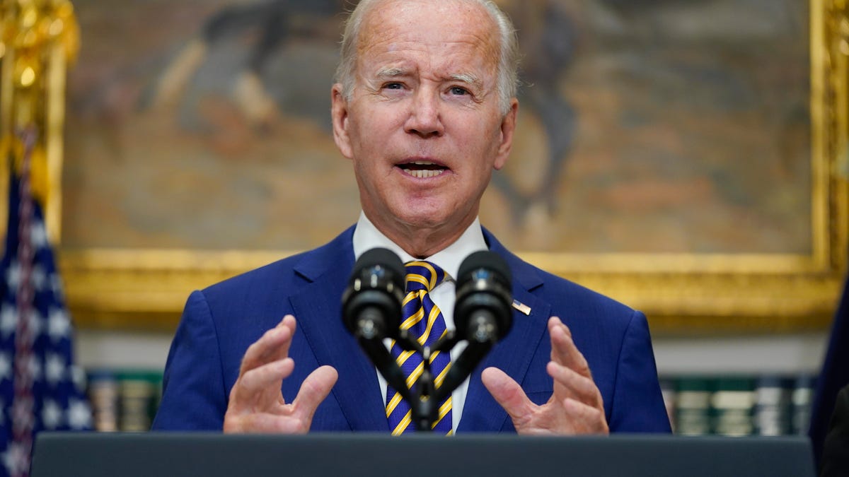 President Joe Biden speaks about student loan debt forgiveness in the Roosevelt Room of the White House, Wednesday, Aug. 24, 2022, in Washington.