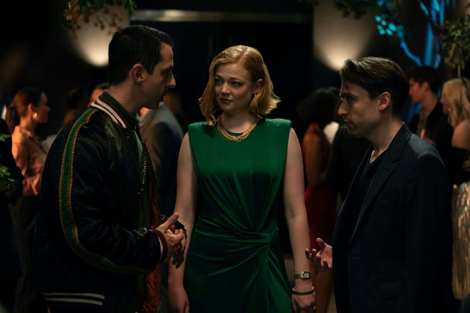 Onscreen siblings Jeremy Strong, Sarah Snook and Kieran Culkin in a scene from HBO's family-drama 
