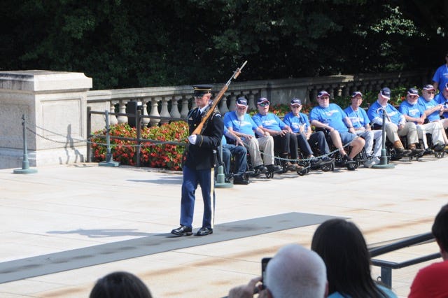 Veterans attended the changing of the guard at the Tomb of the Unknown Soldier during the Honor Flight of the Ozarks trip to Washington, DC on Aug. 23, 2022.