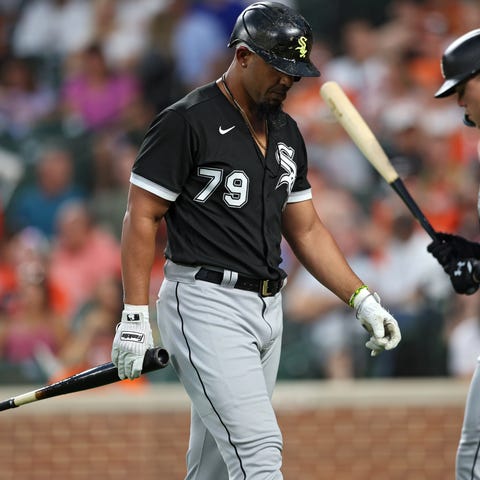 Jose Abreu reacts after striking out against the B